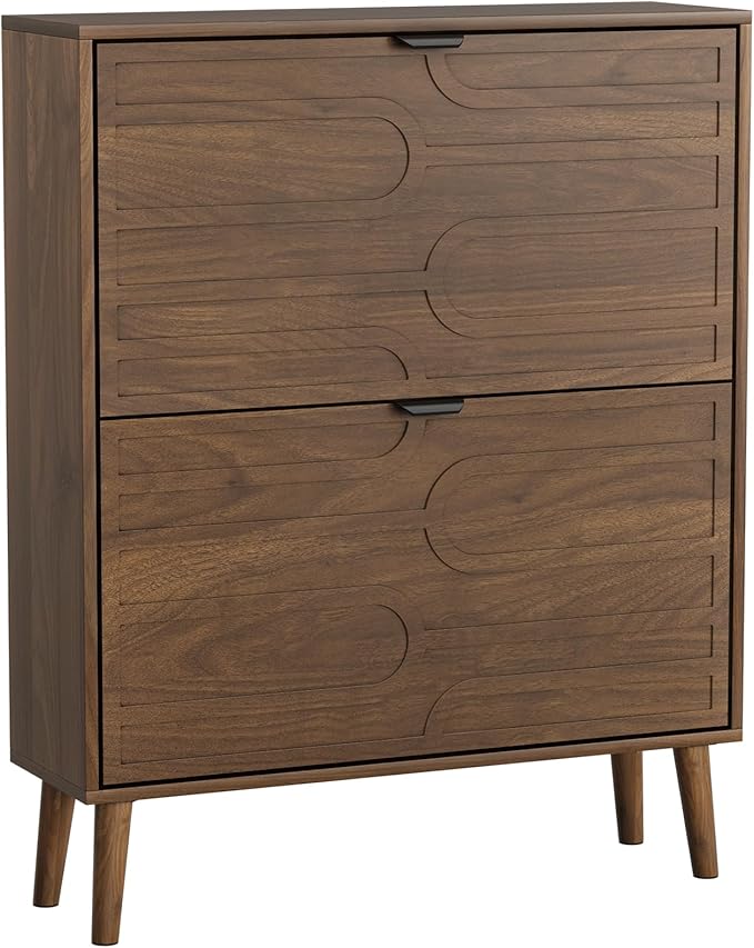 Shoe Cabinet with 2 Flip Drawers, Freestanding Shoe Storage Cabinet with Fluted - Image 6