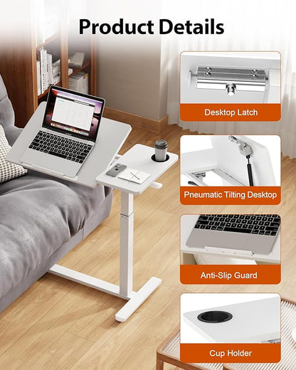 Overbed Table with Wheels, Pneumatic Height Adjustable Overbed Bedside Table - Image 6