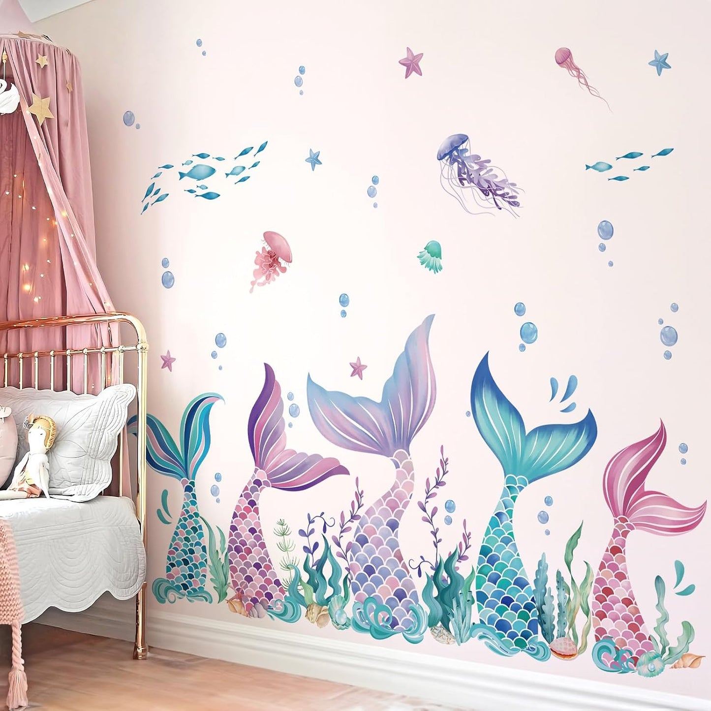 wondever Mermaid Tail Wall Decals Under The Sea Seaweed Wall Stickers | Peel and Stick, Removable, Wall Art Decals, Wall Decoration, Kids Room, Girls Bedroom Baby Nursery Playroom Decor