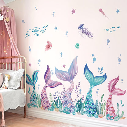 wondever Mermaid Tail Wall Decals Under The Sea Seaweed Wall Stickers | Peel and Stick, Removable, Wall Art Decals, Wall Decoration, Kids Room, Girls Bedroom Baby Nursery Playroom Decor