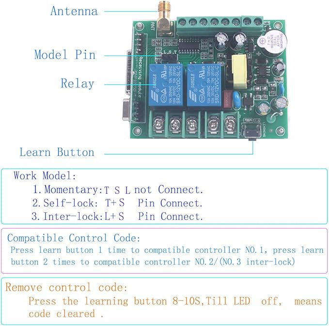 Motor Wireless Remote Control Switch AC 85V 110V 220V 250V 10A High Power Door - Image 4