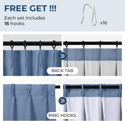 Pinch Pleated Curtains 100% polyester Curtains 102 Inches Long for Bedroom Living Room, Natural Memory Trained Thermal Insulated Room Darkening Window Pleat Drapes with Hooks, 2 Panels