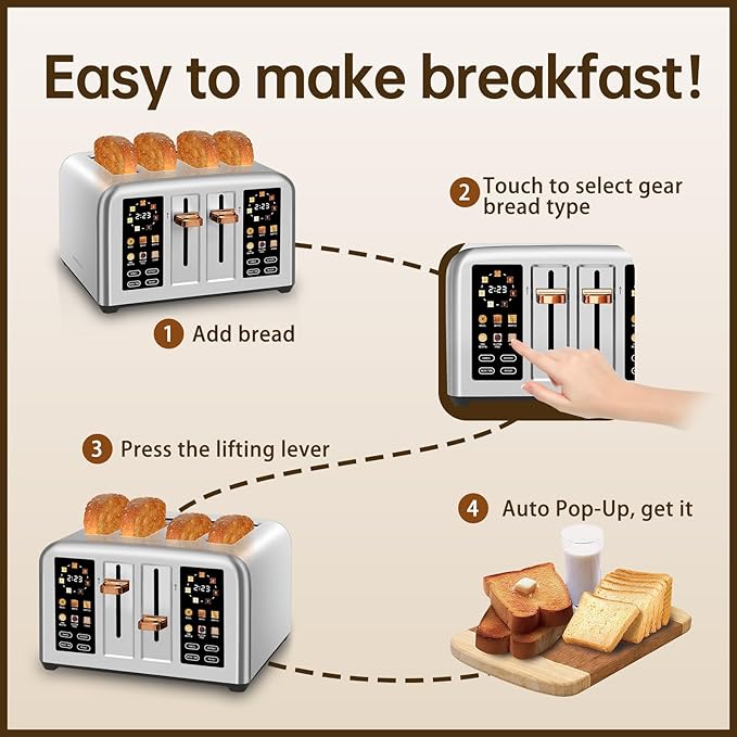 SEEDEEM Toaster 4 Slice, Stainless Steel, Touch Screen - Image 7