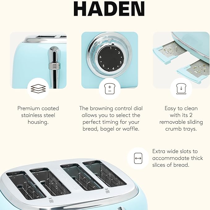 Haden Heritage 4 Slice Wide Slot Stainless Steel Toaster - Image 3