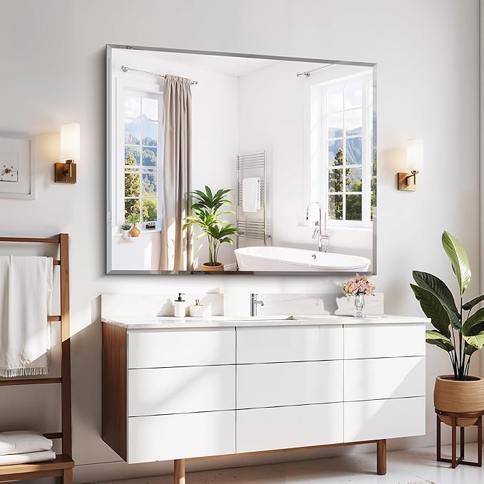CILIBER Beveled Bathroom Mirror, 40x48 Inch Large Frameless Mirrors - Image 3
