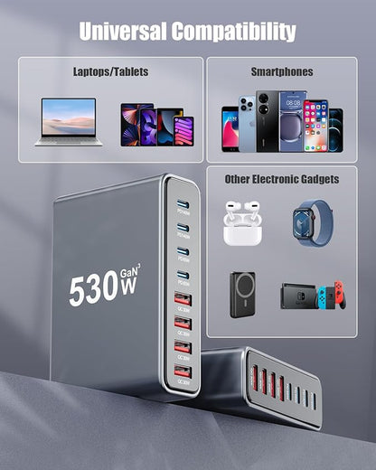 530W USB C Charger Block, 8-Port USB C Charging Station GaN IV Travel - Image 4