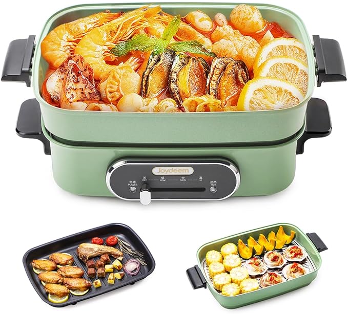 Joydeem 3-in-1 Electric Hot Pot, Non-stick Ceramic Oil Coating, UL Listed by JOYDEEM