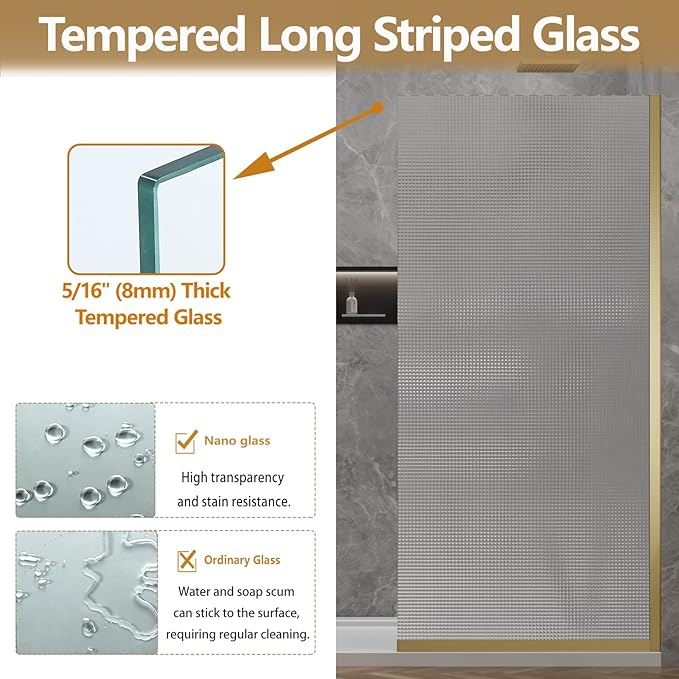 36"x76" Fixed Glass Shower Door, Square Pattern Textured Privacy 5/16" Thick - Image 5