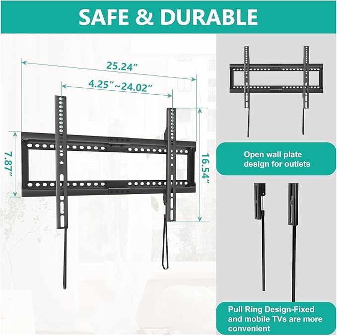 WALI TV Wall Mount Bracket for 37-90 Inch Flat Curved TVs up to 165 lbs - Image 5