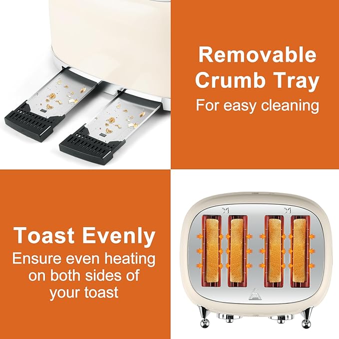 CUSIMAX Toaster 4 Slice, Retro Toaster - Image 6