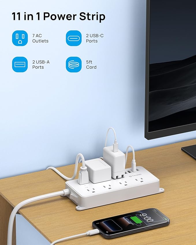 TROND Power Strip Surge Protector, 7 Widely Spaced Outlets - Image 7