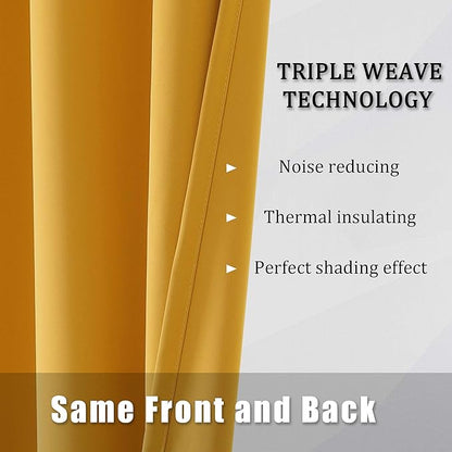 DUALIFE Gold Yellow Solid Curtains 96 Inch Length Blackout Curtain Panels - Image 5