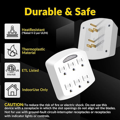 6-Outlet Extender, 3-Prong Ground Wall Tap Adapter - Image 3