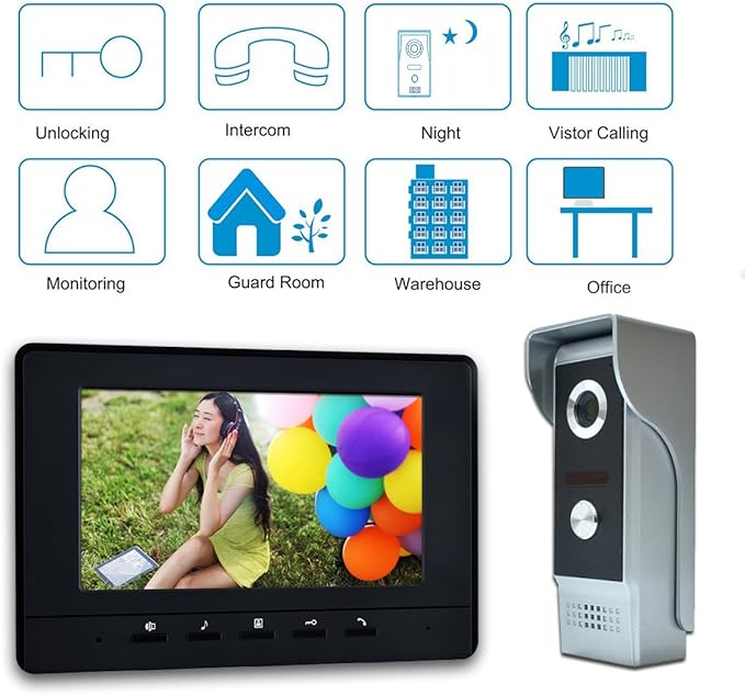 Video Intercom System, 7 Inches Video Doorbell Door Phone System, Wired Video - Image 4