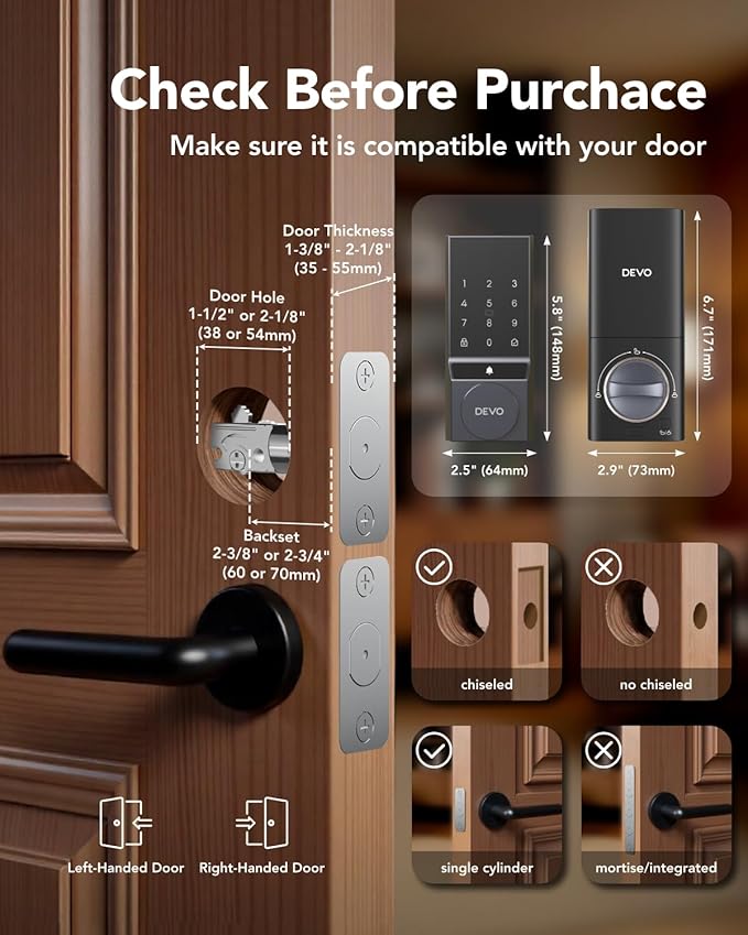 Devo G5 Smart Locks for Front Door, Keyless Entry Door Lock, Deadbolt Smart Lock - Image 5