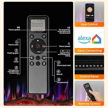 R.W.FLAME 60" Recessed and Wall Mounted Smart Electric Fireplace, Alexa/WiFi - Image 4