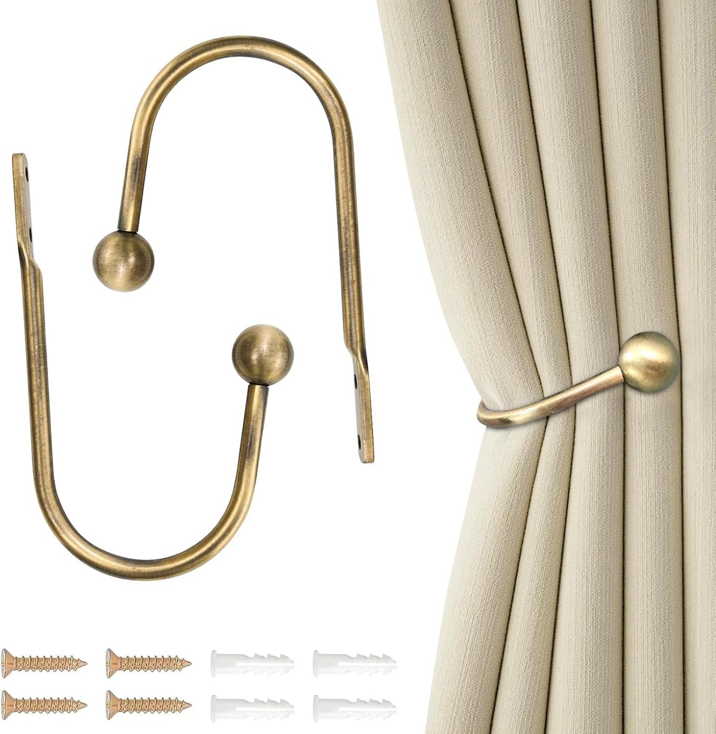 Curtain Tie Backs Hooks, 2 Pcs Metal Curtain Holdbacks, Retro U-Shaped Wall Mounted Curtain Tieback Decorative Drapery Holder with Screws for Bedroom Fixed Curtain or Hanging Items