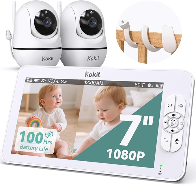 7" 1080P Full HD Split-Screen Baby Monitor, 100 Hrs 5000mAh Battery Runs 4 Days by Kokit