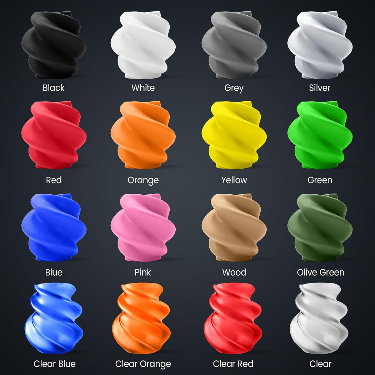 SUNLU 250G PLA Filament 16 Color Bundle Multicolor, 4kg in Total