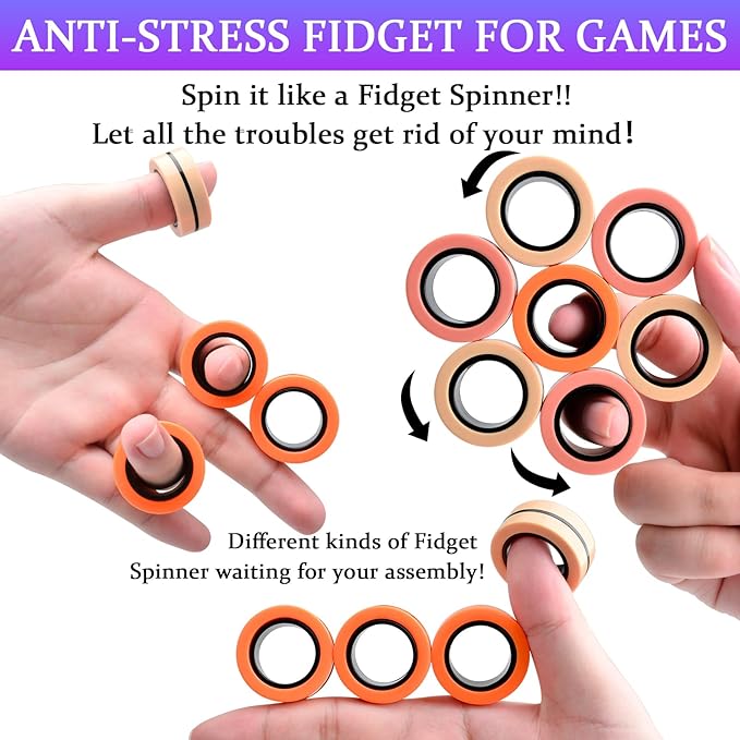 Cevioce 9 PCS Magnetic Ring Fidget Toys Set, ADHD Anxiety Magnetic Finger - Image 4