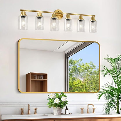Guliaofo 6-Light E26 Gold Bathroom Vanity Lights, Modern Bathroom Light Fixtures - Image 6