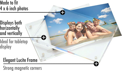 Americanflat 4x6 Acrylic Picture Frame - Double Sided Frames with Magnetic Corners - Transparent Acrylic Frames for Desk or Tabletop Display - 4x6 Picture Frame with Microfiber Cloth Included