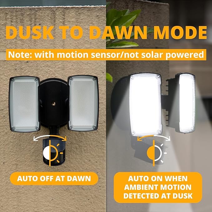 UME 19W LED Flood Light Motion Sensor Outdoor, 2 Adjustable Head, IP65 - Image 4