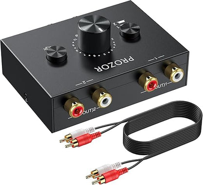 PROZOR RCA Stereo Audio Switcher - 2 in 1 Out R/L Stereo Audio Switch by PROZOR