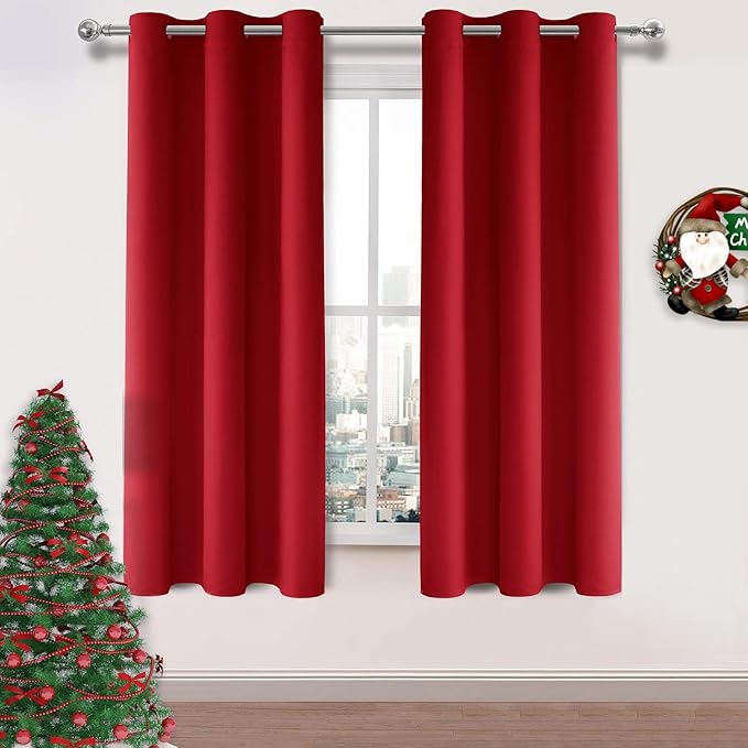DWCN Red Curtains 63 Inch Length, Living Room Curtains Drapes by DWCN