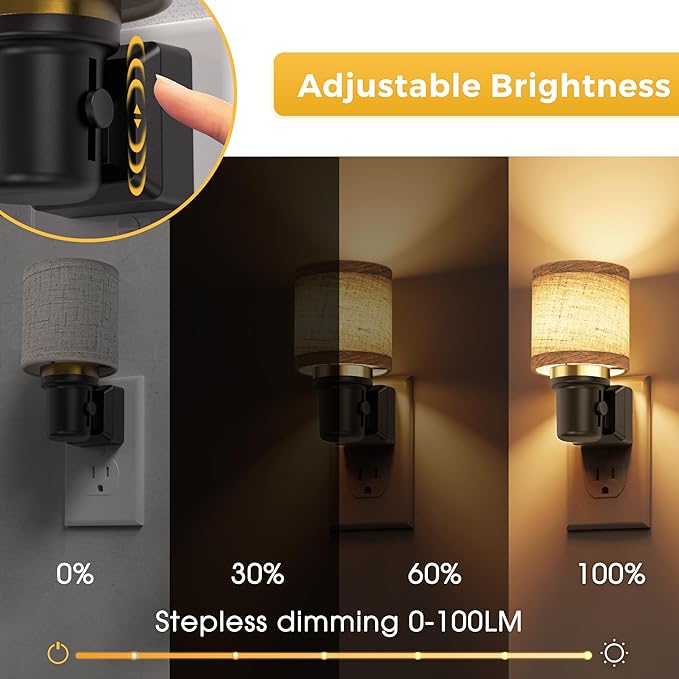 L LOHAS LED Night Lights Plug into Wall, 2 Pack Linen Fabric Cylinder Decor - Image 2