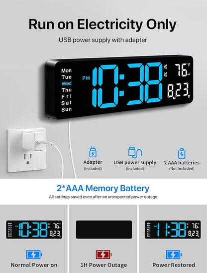 MASHI Digital Wall Clock, Auto-Dimming Wall Clock - Image 6