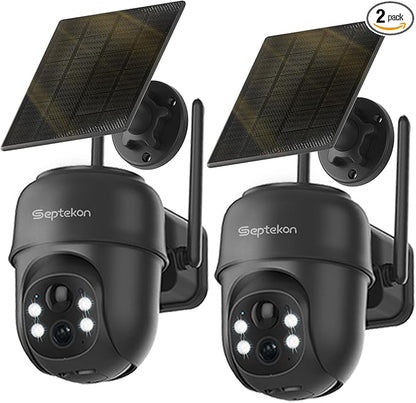 Septekon 2K Solar Security Cameras Wireless Outdoor 2 Pack, 360°PTZ Battery by Septekon