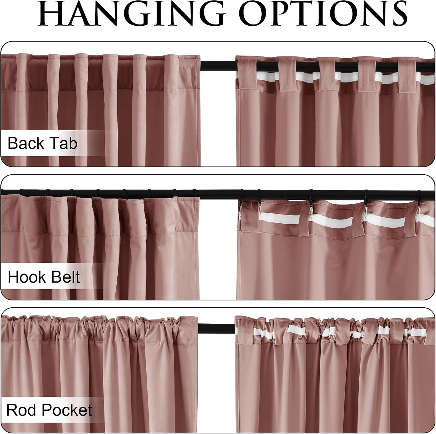 Pink Girls Bedroom Velvet Curtains 90 Inch Length 2 Panels | Romantic Blush Pink Drapes for Salon, Light Dimming Privacy Window Panels, Back Tab & Hook Belt, W52 x L90