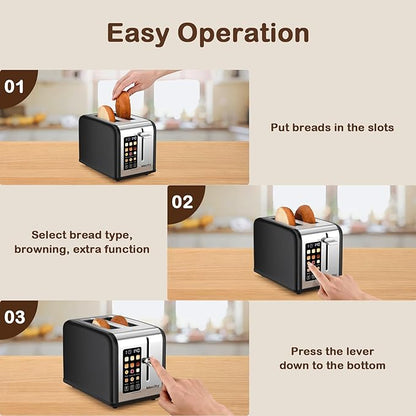 Mecity 2 Slice Touch Screen Toaster, 1.5" Wide Slot, Stainless Steel Smart - Image 6
