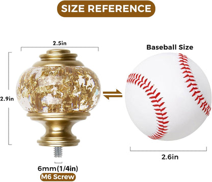 Replacement Finials for Curtain Rods (1 or 7/8 Inch), Luxury Gold | Set of 2, Window Treatment Finials with M6 Screws(1/4 in), Decorative Translucent Gold Foil Design