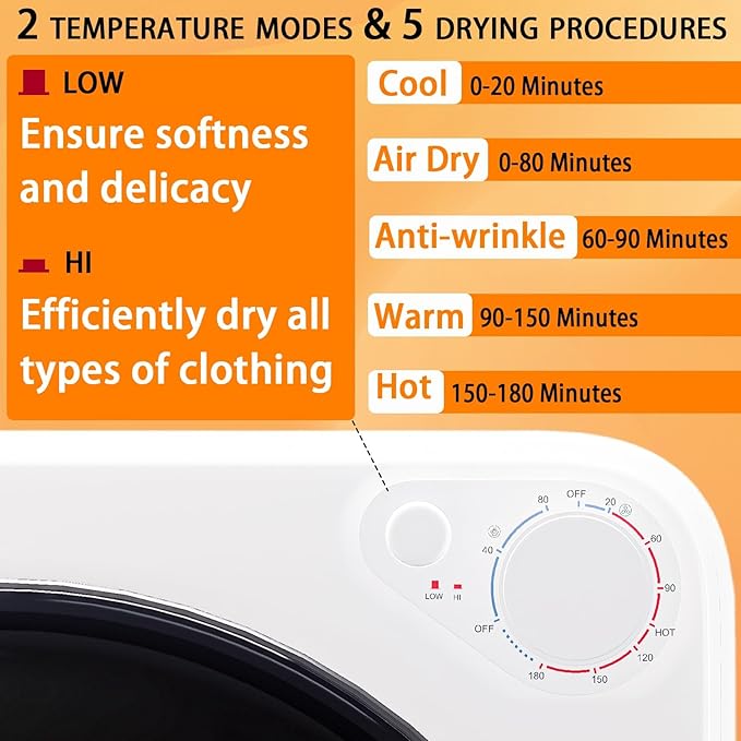 1.5 Cu.Ft Portable Clothes Dryer, 800W Fast Drying Front Load Laundry Dryer - Image 3