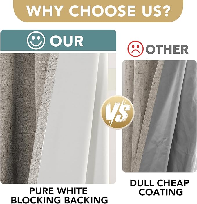 H.VERSAILTEX Linen Blackout Curtains Durable Thick Textured Linen Look 100% - Image 4