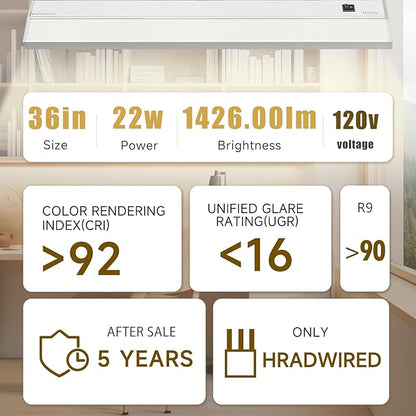 Ansen Hardwired Under Cabinet Lighting, 36in 22W LED Light - Image 2