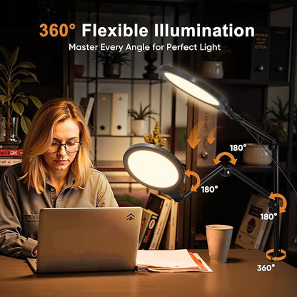 Desk Ring Light, 360°Rotate & Flexible Height Full-Screen Overhead Ringlight - Image 3