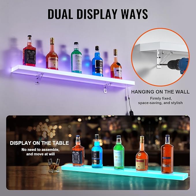VEVOR LED Lighted Liquor Bottle Display, 1 Tier 40 Inch Wall Mounted Whiskey - Image 7