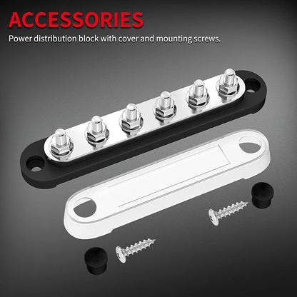 DAIERTEK Marine Bus Bar 12V 6 x 1/4" Terminal Studs 12 Volt Bus Bar Power - Image 4