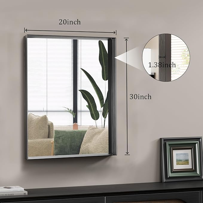 Koonmi 20x30 Inch Black Metal Framed Bathroom Mirror - Image 8
