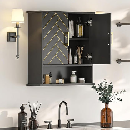 Black Chevron Pattern Bathroom Wall Cabinet, Modern Hanging Medicine Cabinet - Image 7