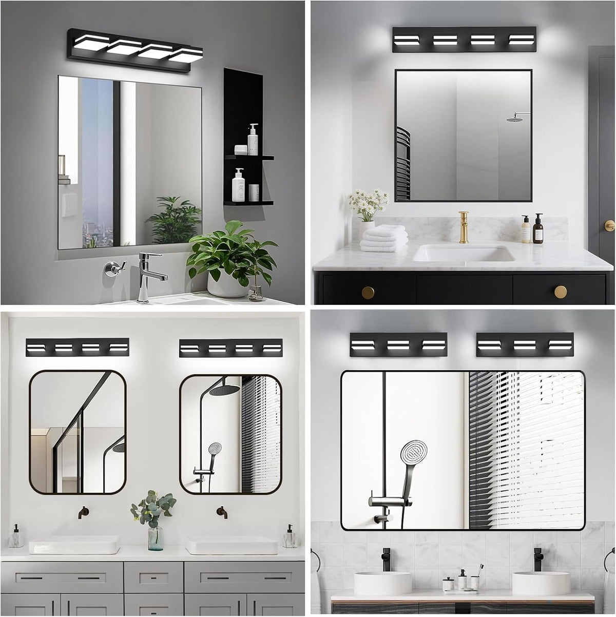 izorro led modern bathroom lights fixtures(4-light,dimmable,360°rotate),matte black acrylic on a desk or shelf