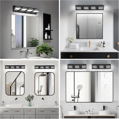izorro led modern bathroom lights fixtures(4-light,dimmable,360°rotate),matte black acrylic on a desk or shelf