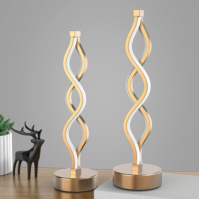 NUÜR Gold Lamps for Bedrooms Set of 2, Small Table Lamp, 3 Colour Temperature - Image 2