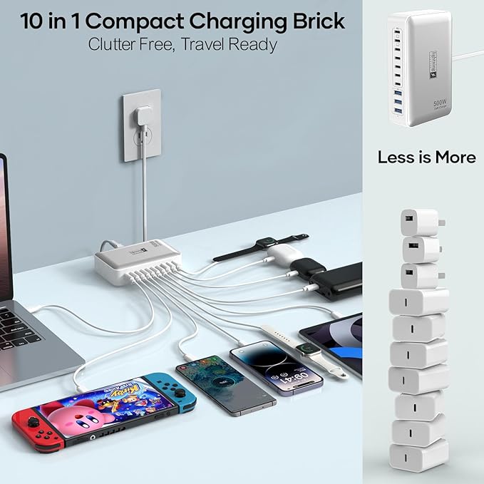 Charging Station for Multiple Devices 500W, 10 Ports Charging Blocks for - Image 2