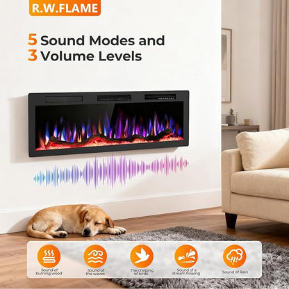 R.W.FLAME 50" Recessed and Wall Mounted Smart Electric Fireplace, Alexa/WiFi - Image 6