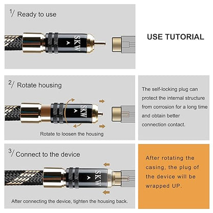 SKW Audiophiles Subwoofer Lock RCA Cable RCA to RCA Multiple Shield - Image 6