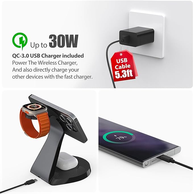 3 in 1 Charging Station for Apple Devices, Mag-Safe Charger Stand Fast Charging - Image 4